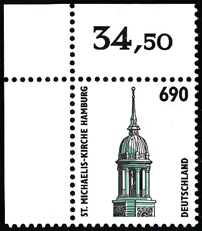 BUND 1996 Michel-Nummer 1860 postfrisch EINZELMARKE ECKRAND oben links