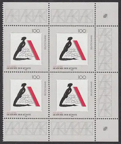 BUND 1996 Michel-Nummer 1866 postfrisch BLOCK ECKRÄNDER oben rechts/unten rechts