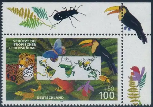 BUND 1996 Michel-Nummer 1867 postfrisch EINZELMARKE ECKRAND oben rechts