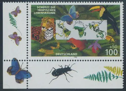 BUND 1996 Michel-Nummer 1867 postfrisch EINZELMARKE ECKRAND unten links