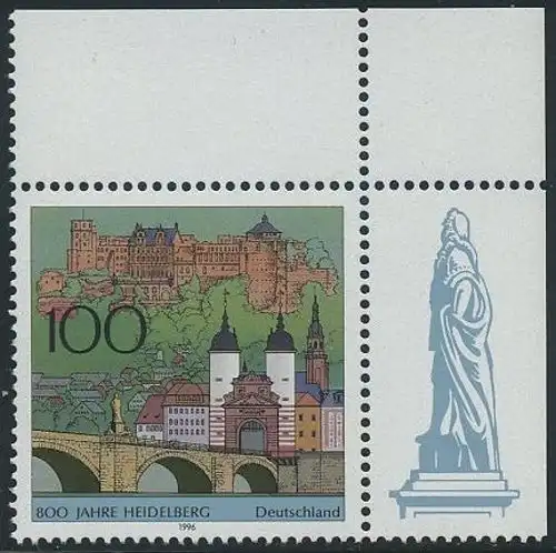 BUND 1996 Michel-Nummer 1868 postfrisch EINZELMARKE ECKRAND oben rechts