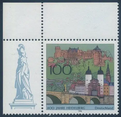BUND 1996 Michel-Nummer 1868 postfrisch EINZELMARKE ECKRAND oben links