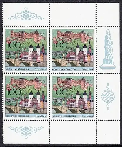 BUND 1996 Michel-Nummer 1868 postfrisch BLOCK Eckränder oben rechts/unten rechts