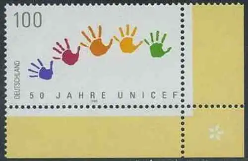 BUND 1996 Michel-Nummer 1869 postfrisch EINZELMARKE ECKRAND unten rechts