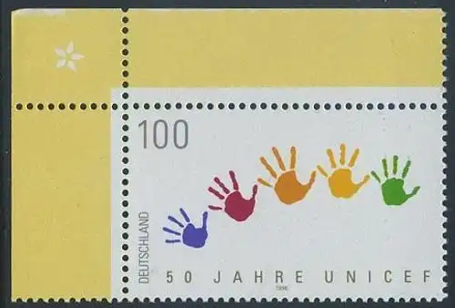 BUND 1996 Michel-Nummer 1869 postfrisch EINZELMARKE ECKRAND oben links