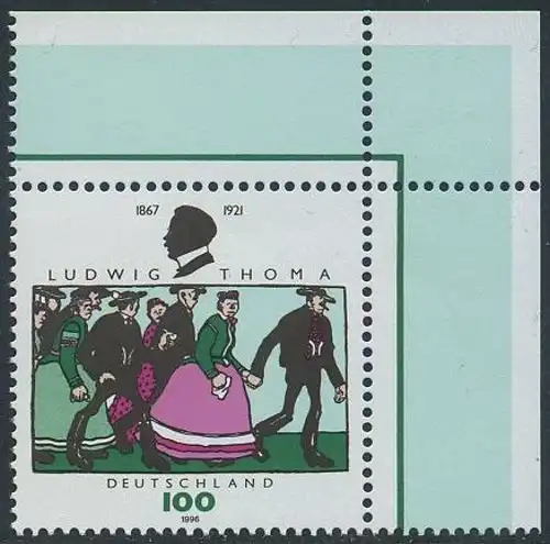 BUND 1996 Michel-Nummer 1870 postfrisch EINZELMARKE ECKRAND oben rechts