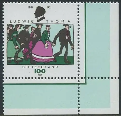 BUND 1996 Michel-Nummer 1870 postfrisch EINZELMARKE ECKRAND unten rechts