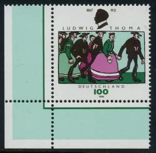 BUND 1996 Michel-Nummer 1870 postfrisch EINZELMARKE ECKRAND unten links