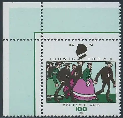 BUND 1996 Michel-Nummer 1870 postfrisch EINZELMARKE ECKRAND oben links