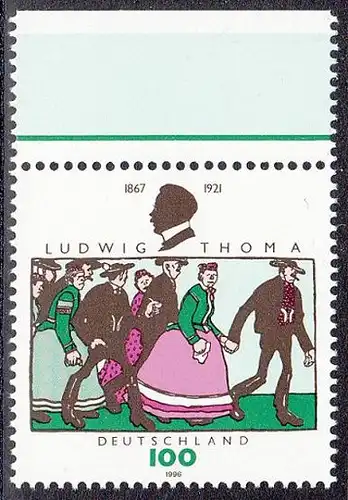 BUND 1996 Michel-Nummer 1870 postfrisch EINZELMARKE RAND oben