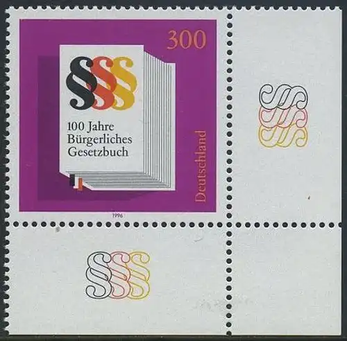 BUND 1996 Michel-Nummer 1874 postfrisch EINZELMARKE ECKRAND unten rechts