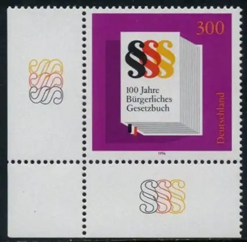 BUND 1996 Michel-Nummer 1874 postfrisch EINZELMARKE ECKRAND unten links