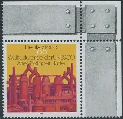BUND 1996 Michel-Nummer 1875 postfrisch EINZELMARKE ECKRAND oben rechts