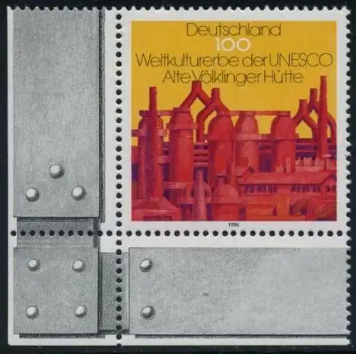 BUND 1996 Michel-Nummer 1875 postfrisch EINZELMARKE ECKRAND unten links