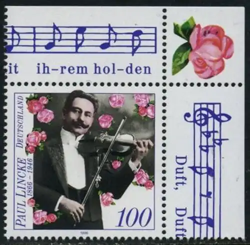 BUND 1996 Michel-Nummer 1876 postfrisch EINZELMARKE ECKRAND oben rechts