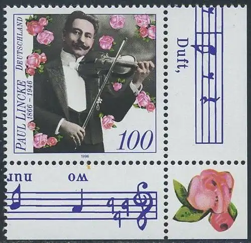 BUND 1996 Michel-Nummer 1876 postfrisch EINZELMARKE ECKRAND unten rechts