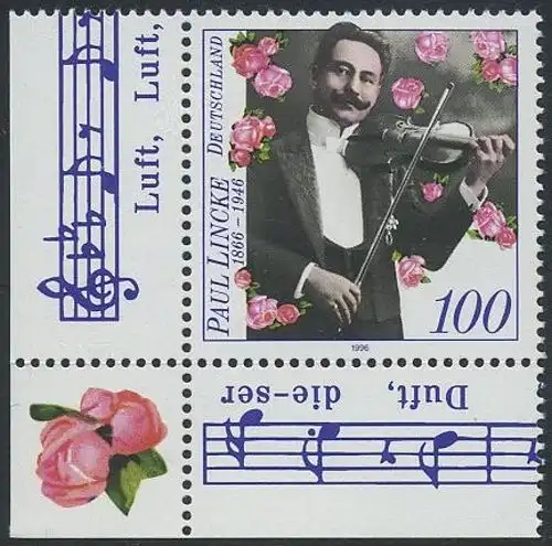 BUND 1996 Michel-Nummer 1876 postfrisch EINZELMARKE ECKRAND unten links