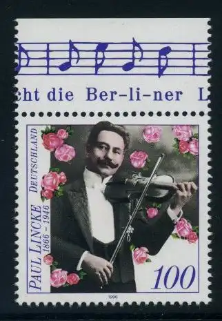 BUND 1996 Michel-Nummer 1876 postfrisch EINZELMARKE RAND oben (a)