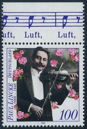 BUND 1996 Michel-Nummer 1876 postfrisch EINZELMARKE RAND oben (b)