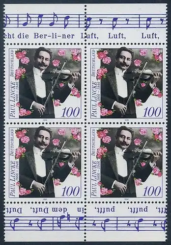 BUND 1996 Michel-Nummer 1876 postfrisch BLOCK RÄNDER oben/unten