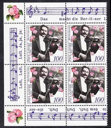 BUND 1996 Michel-Nummer 1876 postfrisch BLOCK Eckränder oben links/unten links