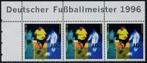 BUND 1996 Michel-Nummer 1879 postfrisch horiz.STRIP(3) ECKRAND oben links