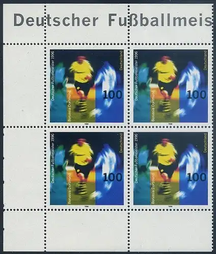 BUND 1996 Michel-Nummer 1879 postfrisch BLOCK Eckränder oben links/unten links