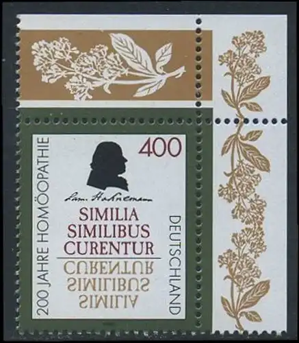 BUND 1996 Michel-Nummer 1880 postfrisch EINZELMARKE ECKRAND oben rechts