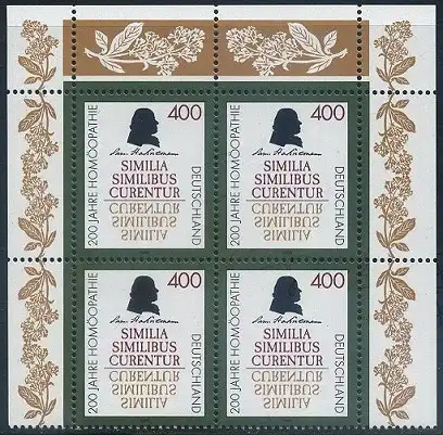 BUND 1996 Michel-Nummer 1880 postfrisch BLOCK Eckränder oben rechts/oben links