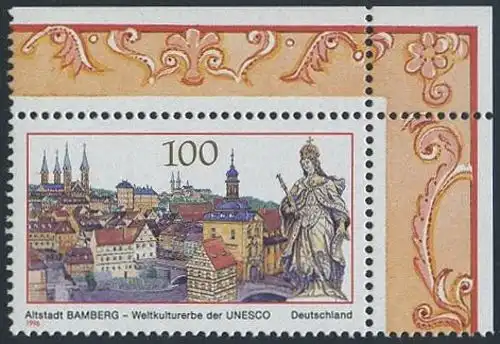 BUND 1996 Michel-Nummer 1881 postfrisch EINZELMARKE ECKRAND oben rechts