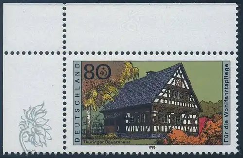 BUND 1996 Michel-Nummer 1884 postfrisch EINZELMARKE ECKRAND oben links