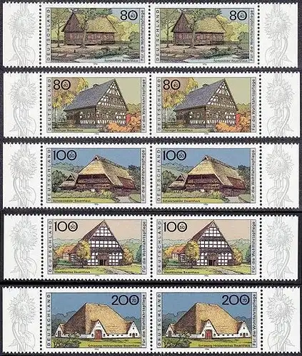 BUND 1996 Michel-Nummer 1883-1887 postfrisch SATZ(5) horiz.PAARE RÄNDER rechts/links