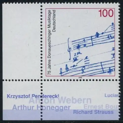 BUND 1996 Michel-Nummer 1890 postfrisch EINZELMARKE ECKRAND unten links