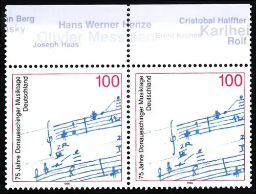 BUND 1996 Michel-Nummer 1890 postfrisch horiz.PAAR RAND oben