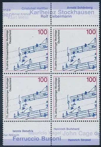 BUND 1996 Michel-Nummer 1890 postfrisch BLOCK RÄNDER oben/unten