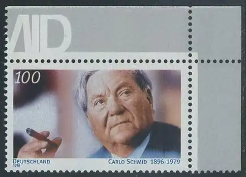 BUND 1996 Michel-Nummer 1894 postfrisch EINZELMARKE ECKRAND oben rechts