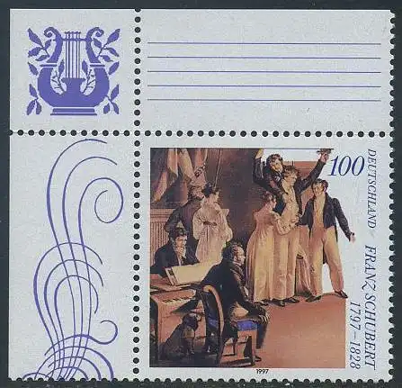 BUND 1997 Michel-Nummer 1895 postfrisch EINZELMARKE ECKRAND oben links