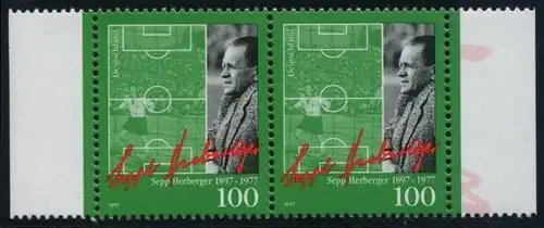 BUND 1997 Michel-Nummer 1896 postfrisch horiz.PAAR RÄNDER rechts/links (a)