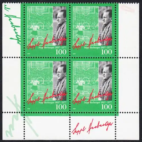 BUND 1997 Michel-Nummer 1896 postfrisch BLOCK ECKRÄNDER unten rechts/unten links