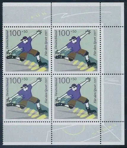BUND 1997 Michel-Nummer 1899 postfrisch BLOCK ECKRÄNDER oben rechts/unten rechts