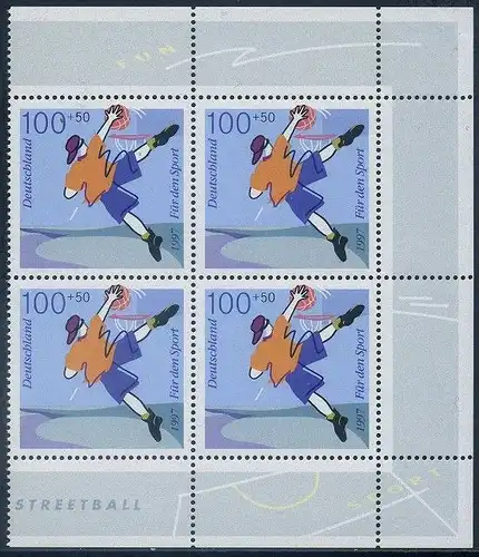 BUND 1997 Michel-Nummer 1900 postfrisch BLOCK ECKRÄNDER oben rechts/unten rechts