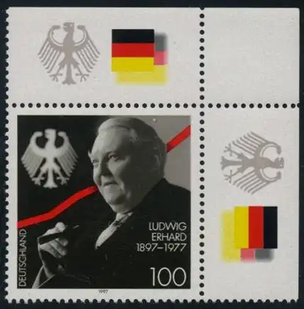 BUND 1997 Michel-Nummer 1904 postfrisch EINZELMARKE ECKRAND oben rechts
