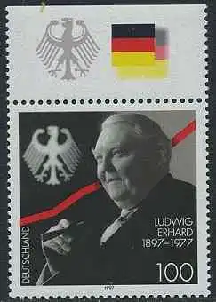 BUND 1997 Michel-Nummer 1904 postfrisch EINZELMARKE RAND oben