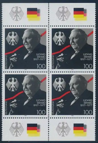 BUND 1997 Michel-Nummer 1904 postfrisch BLOCK RÄNDER oben/unten