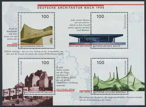 BUND 1997 Michel-Nummer 1906-1909 postfrisch BOGEN(4) -Blockausgabe 37-