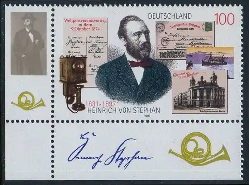 BUND 1997 Michel-Nummer 1912 postfrisch EINZELMARKE ECKRAND unten links