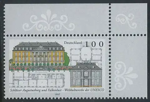 BUND 1997 Michel-Nummer 1913 postfrisch EINZELMARKE ECKRAND oben rechts