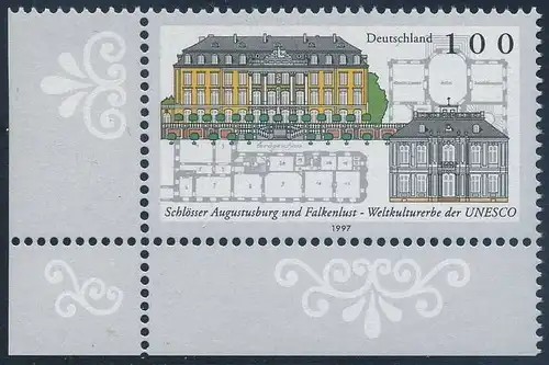 BUND 1997 Michel-Nummer 1913 postfrisch EINZELMARKE ECKRAND unten links