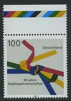 BUND 1997 Michel-Nummer 1917 postfrisch EINZELMARKE RAND oben (a)