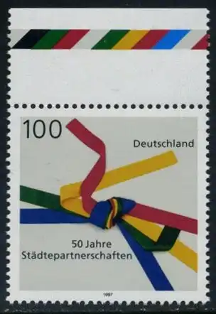 BUND 1997 Michel-Nummer 1917 postfrisch EINZELMARKE RAND oben (b)